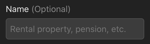 The input field for entering a name for Income.