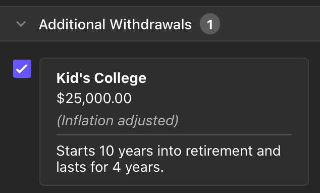 Extra Withdrawal summary box.